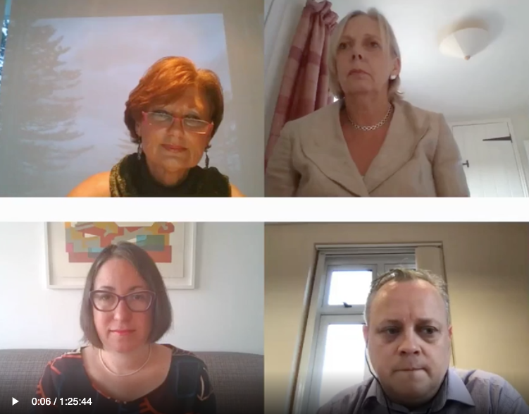 Clockwise from top left: Dr Liz Paslawsky, Ukranian Catholic University; Prof Dame Anne Johnson, UCL; Marc Sansom, SALUS; Dr Layla McCay, NHS Confederation - 